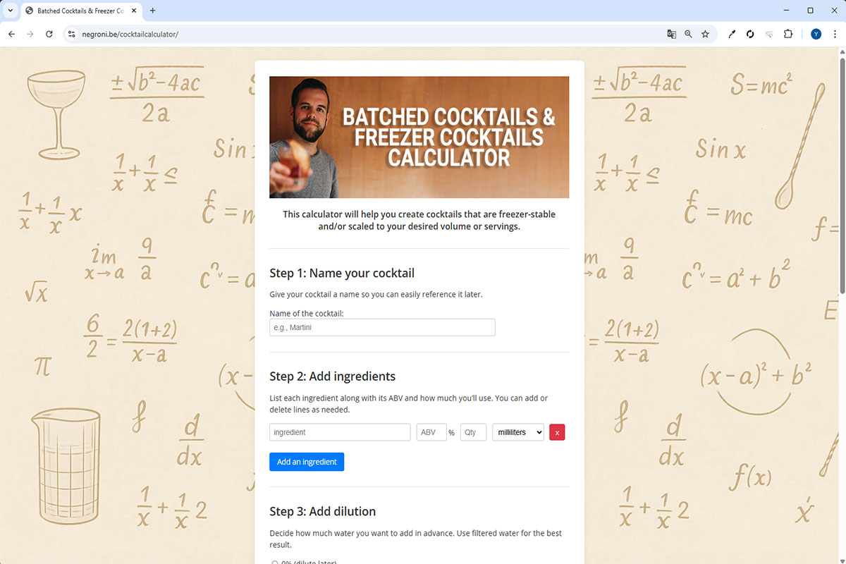 Yannick Van Dyck - Mister Negroni - Cocktail Calculator